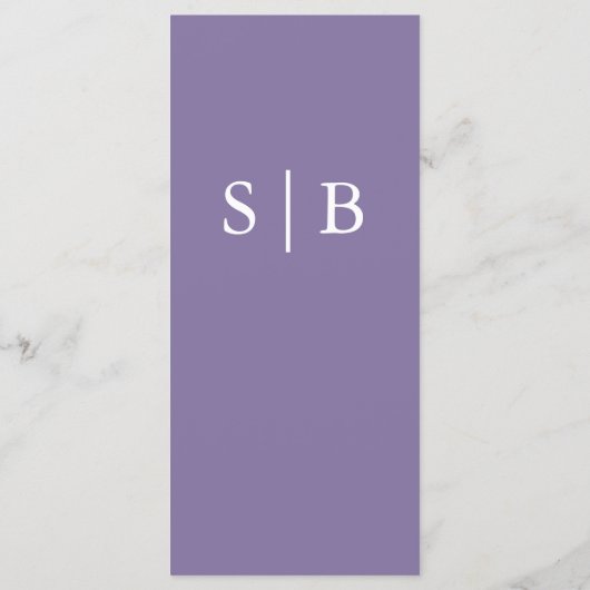 Klassieke Monogram Lavendel Bruiloft Menu (Achterkant)