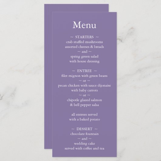 Klassieke Monogram Lavendel Bruiloft Menu (Voorkant / Achterkant)