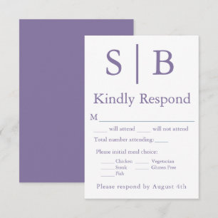 Klassieke Monogram Lavendel Maaltijd keuze RSVP-ka RSVP Kaartje