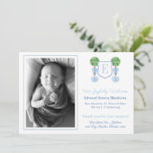 Klassieke monogram Licht Blauw Baby Boy Afbeelding Aankondiging (Staand voorkant)