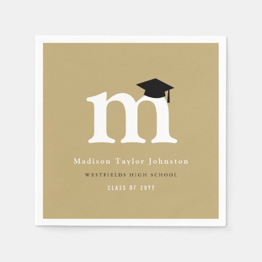 Klassieke monogram M en Gradupafkap Afstudeerder P Servetten (Voorkant)