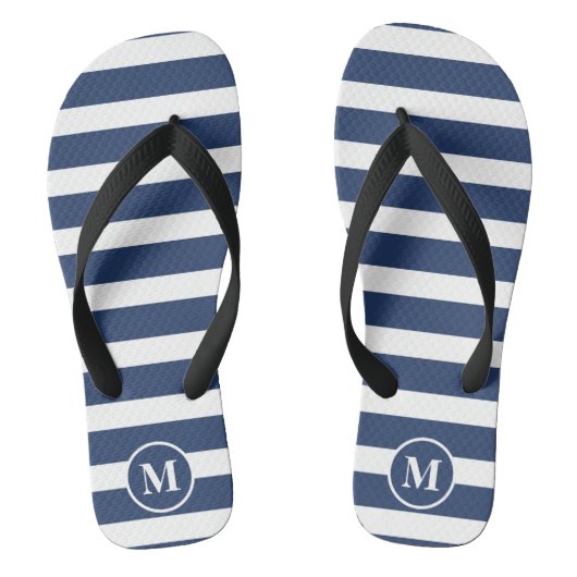 Klassieke Monogram Marine Blauw en Witte Strepen F Teenslippers (Voetbed)