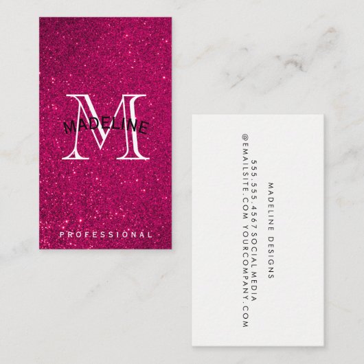 Klassieke monogram met boog | Glitter-achtergrond Visitekaartje (Voorkant / Achterkant)