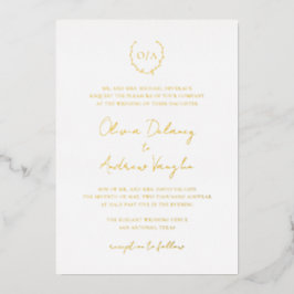 Klassieke monogram met grote crest Elegant Weddens Folie Uitnodiging