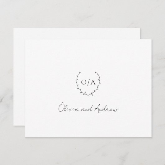 Klassieke monogram met grote kroonrand bedankkaart (Voorkant / Achterkant)