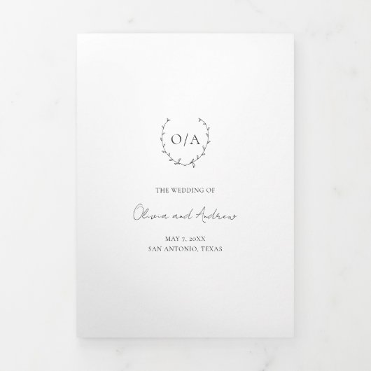 Klassieke monogram met grote kroonrand drieluik uitnodiging (Cover)