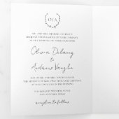 Klassieke monogram met grote kroonrand drieluik uitnodiging (Binnenzijde eerst)