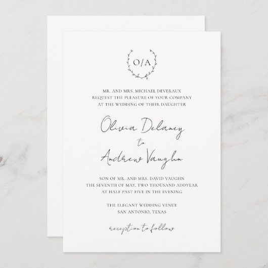 Klassieke monogram met grote kroonrand kaart (Voorkant / Achterkant)