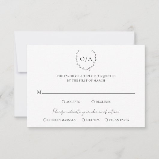 Klassieke monogram met grote kroonrand RSVP kaartje (Voorkant)