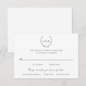 Klassieke monogram met grote kroonrand RSVP kaartje (Voorkant / Achterkant)