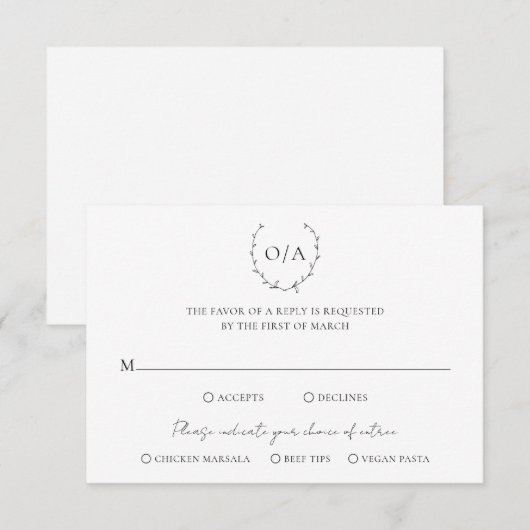 Klassieke monogram met grote kroonrand RSVP kaartje (Voorkant / Achterkant)