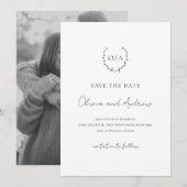 Klassieke monogram met grote kroonrand save the date (Voorkant / Achterkant)