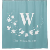 Klassieke monogram Naam Blauwgroen Floral WreatCus Douchegordijn (Voorkant)