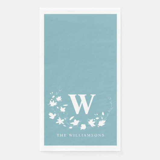 Klassieke monogram Naam Blauwgroen Floral WreatCus Servet (Voorkant)