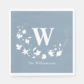 Klassieke monogram naam Floral Wreate in Dusty Blu Servet (Voorkant)