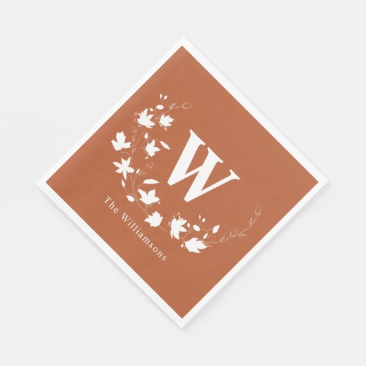 Klassieke monogram naam Floral Wreate in Rust Servet (Hoek)