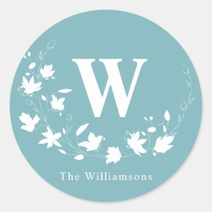 Klassieke Monogram Naam Turquoise Bloemenkrans Maa Ronde Sticker