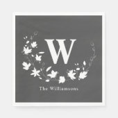 Klassieke monogram Naam Zwarte Witte Floral Wreate Servet (Voorkant)