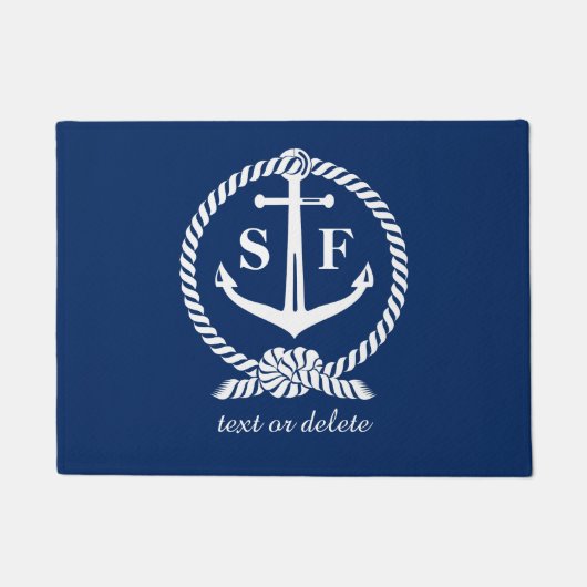 Klassieke monogram Nautical Blue Anchor Beach Boat Deurmat (Voorkant)