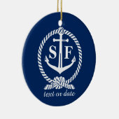 Klassieke monogram Nautical Blue Anchor Beach Boat Keramisch Ornament (Rechts)