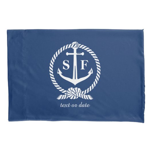 Klassieke monogram Nautical Blue Anchor Beach Boat Kussensloop (Voorkant)