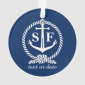 Klassieke monogram Nautical Blue Anchor Beach Boat Ornament (achterkant)