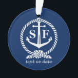 Klassieke monogram Nautical Blue Anchor Beach Boat Ornament<br><div class="desc">Een klassiek nautisch ontwerp met een wit anker en een zeetouw tegen een blauw marineschakel. Voeg je monogrammed initialen en een andere tekstregel toe: datum, locatie, evenement, enz. Klassiek, tijdloos, prepy en stijlvol - een perfect ontwerp voor al uw nautische behoeften. Bekijk andere persoonlijke strand-, boot-, oceaan- en meerproducten door...</div>