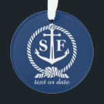 Klassieke monogram Nautical Blue Anchor Beach Boat Ornament<br><div class="desc">Een klassiek nautisch ontwerp met een wit anker en een zeetouw tegen een blauw marineschakel. Voeg je monogrammed initialen en een andere tekstregel toe: datum, locatie, evenement, enz. Klassiek, tijdloos, prepy en stijlvol - een perfect ontwerp voor al uw nautische behoeften. Bekijk andere persoonlijke strand-, boot-, oceaan- en meerproducten door...</div>