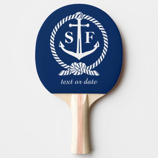Klassieke monogram Nautical Blue Anchor Beach Boat Tafeltennisbatje (Voorkant)