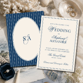 Klassieke Monogram Navy Blauwe Ivoor Oude Geld Huw Kaart