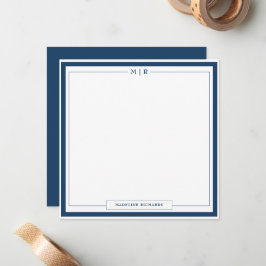 Klassieke Monogram Navy Blauwe Rand Briefpapier Notitiekaartje