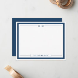 Klassieke Monogram Navy Blauwe Rand Briefpapier Notitiekaartje