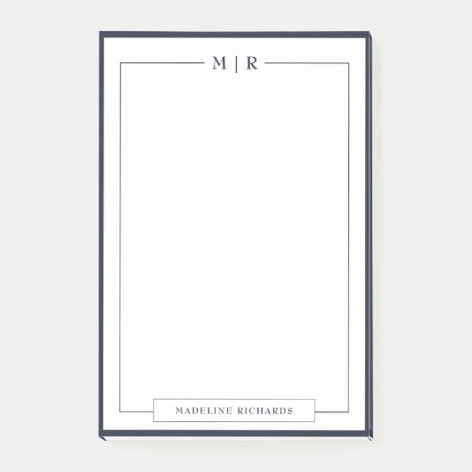 Klassieke Monogram Navy Blauwe Rand Briefpapier Post-it® Notes (Voorkant)