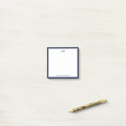 Klassieke monogram Navy Blue White - aangepaste na Post-it® Notes (Op bureau)