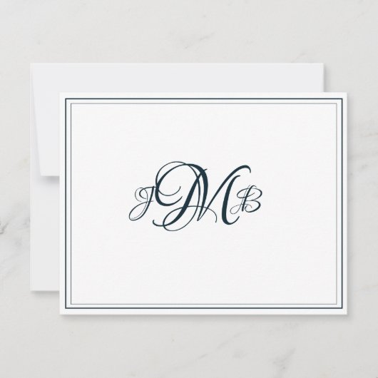 Klassieke monogram Navy & White Flourish Script Bedankkaart (Voorkant)