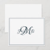 Klassieke monogram Navy & White Flourish Script Bedankkaart (Voorkant / Achterkant)