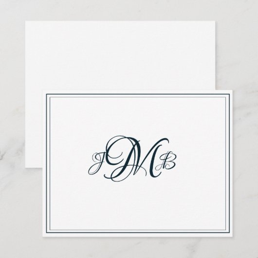Klassieke monogram Navy & White Flourish Script Bedankkaart (Voorkant / Achterkant)