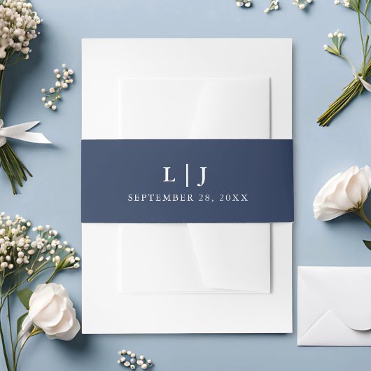 Klassieke Monogram Navy & Witte Trouwjurk Uitnodigingen Wikkel