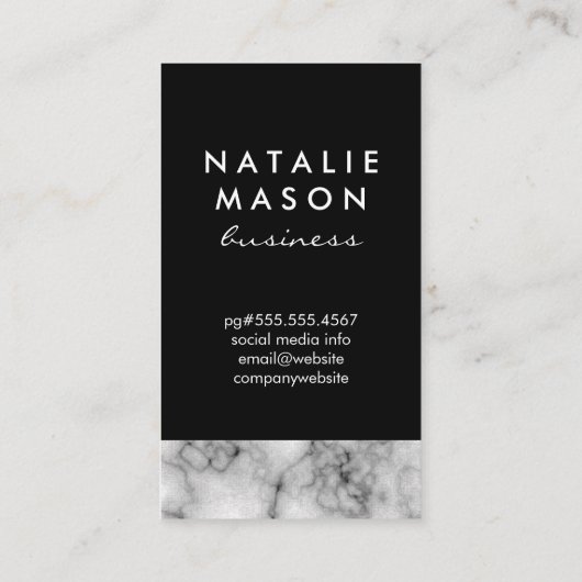 Klassieke monogram op zwarte en marmertrim visitekaartje (Achterkant)