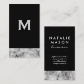 Klassieke monogram op zwarte en marmertrim visitekaartje (Voorkant / Achterkant)