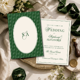 Klassieke Monogram Oude Geld Smaragdgroene Trouw Kaart