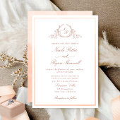 Klassieke monogram Peach Waterverf Wedding Kaart