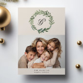 Klassieke Monogram Pine krans Kerstmis Foto Feestdagenkaart
