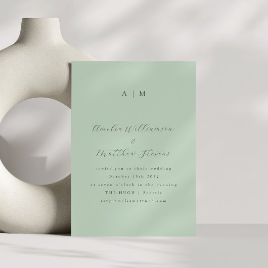 Klassieke monogram Pistachio Mint Script Weddensch Kaart