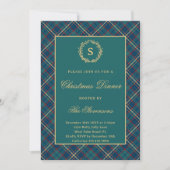 Klassieke Monogram Plaid Donkergroene Kerstfeest Kaart (Voorkant)