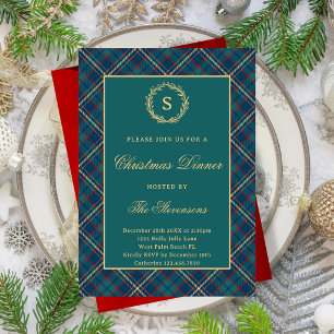 Klassieke Monogram Plaid Donkergroene Kerstfeest Kaart