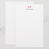Klassieke Monogram Professional Gewoon wit rood Briefpapier (Voorkant / Achterkant)