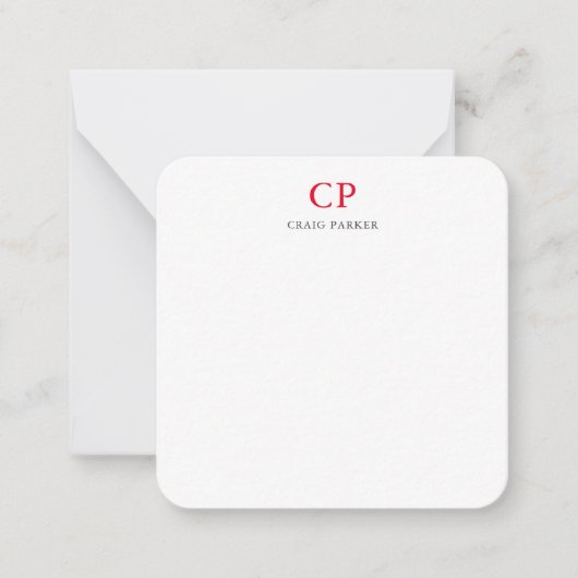 Klassieke Monogram Professional Gewoon wit rood Notitiekaartje (Voorkant)