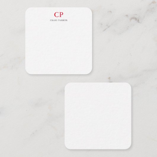 Klassieke Monogram Professional Gewoon wit rood Notitiekaartje (Voorkant / Achterkant)