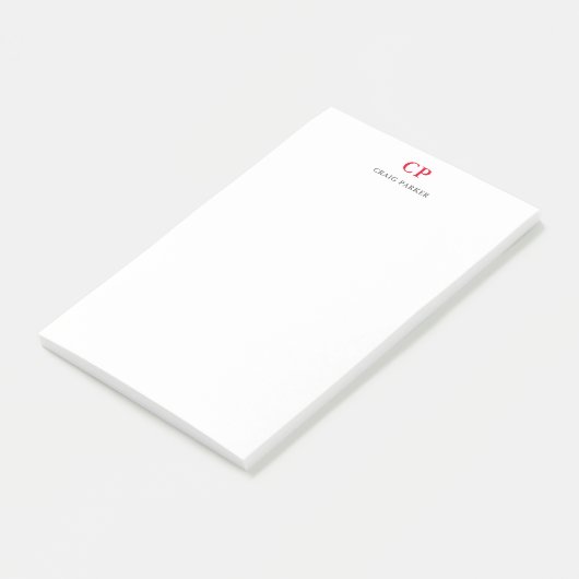 Klassieke Monogram Professional Gewoon wit rood Post-it® Notes (Schuin)